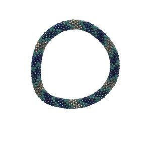 Sashka Bracelet Handmade Boho Chic Crochet Beaded Roll-On Blue Light Blue Silver